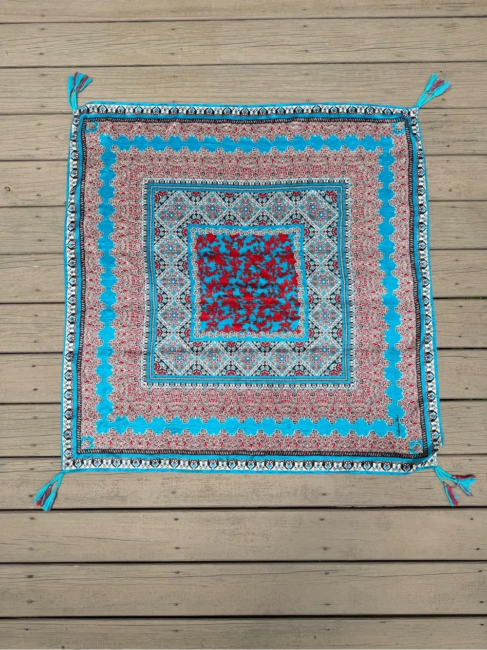 Johnny Was Square Tassel Silk Scarf